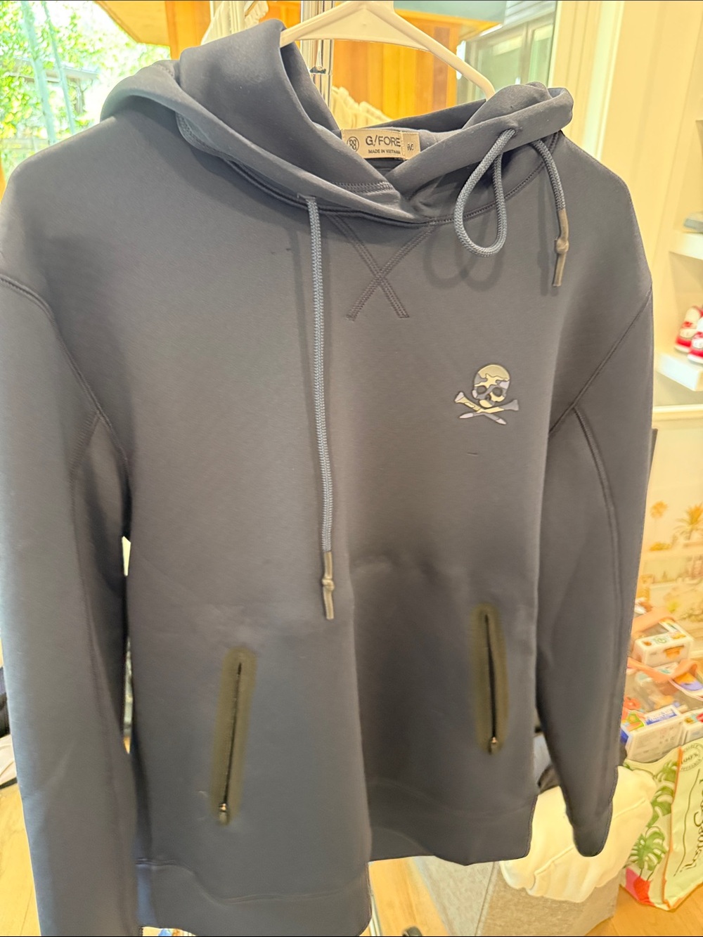 G/FORE Men's Slate Hoodie with Skull & Crossbones Logo